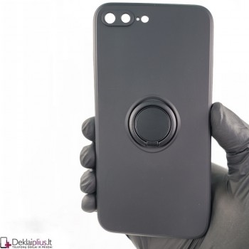 Švelnaus silikono dėklas su žiedu - juodas (Apple Iphone 7 Plus/8 Plus)